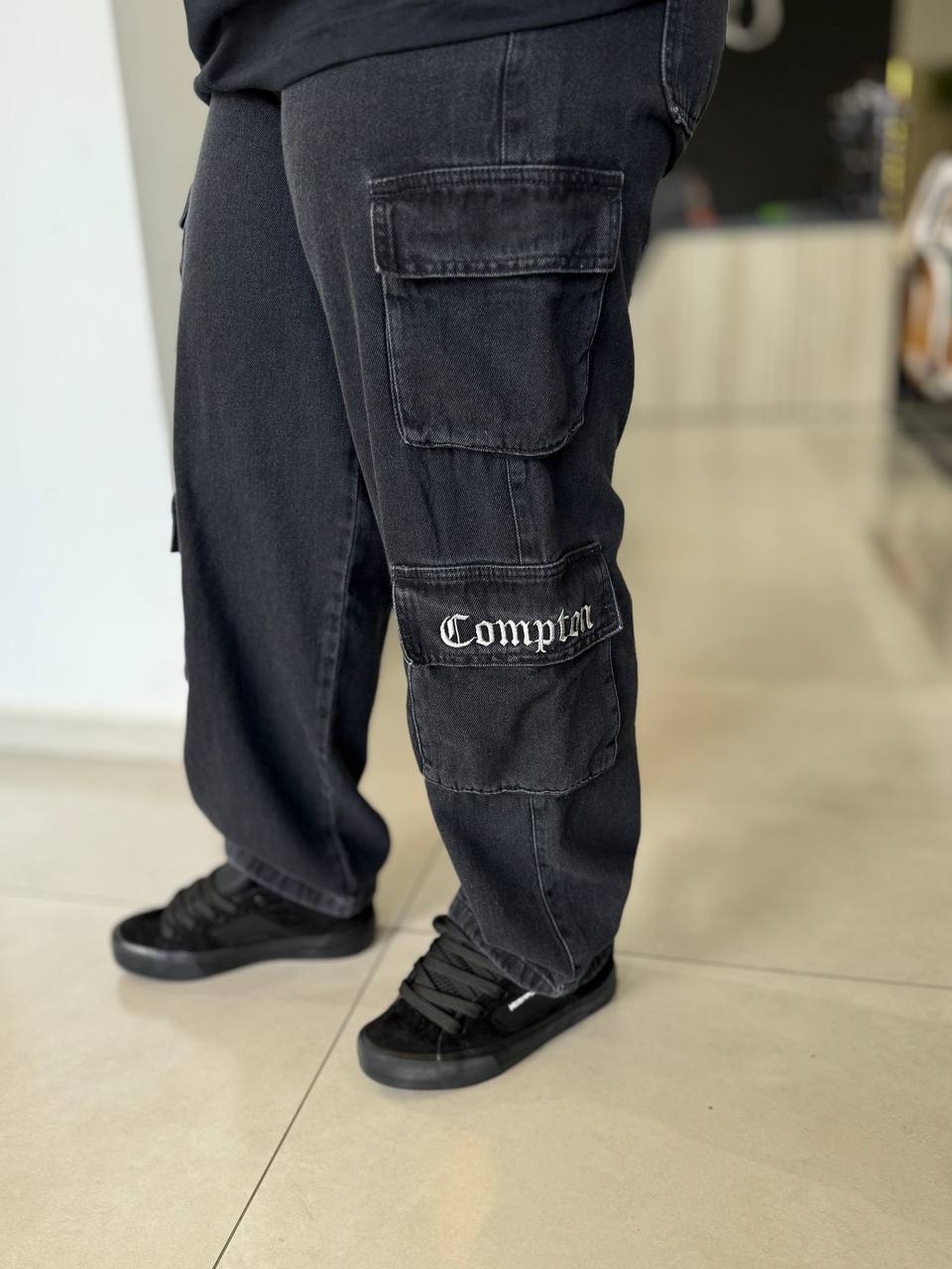 Calça Jeans Cargo 4 Bolsos Cinza Estonado