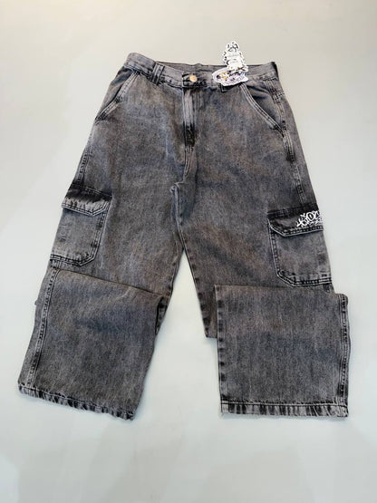 Calça Jeans Cargo Cinza Estonada
